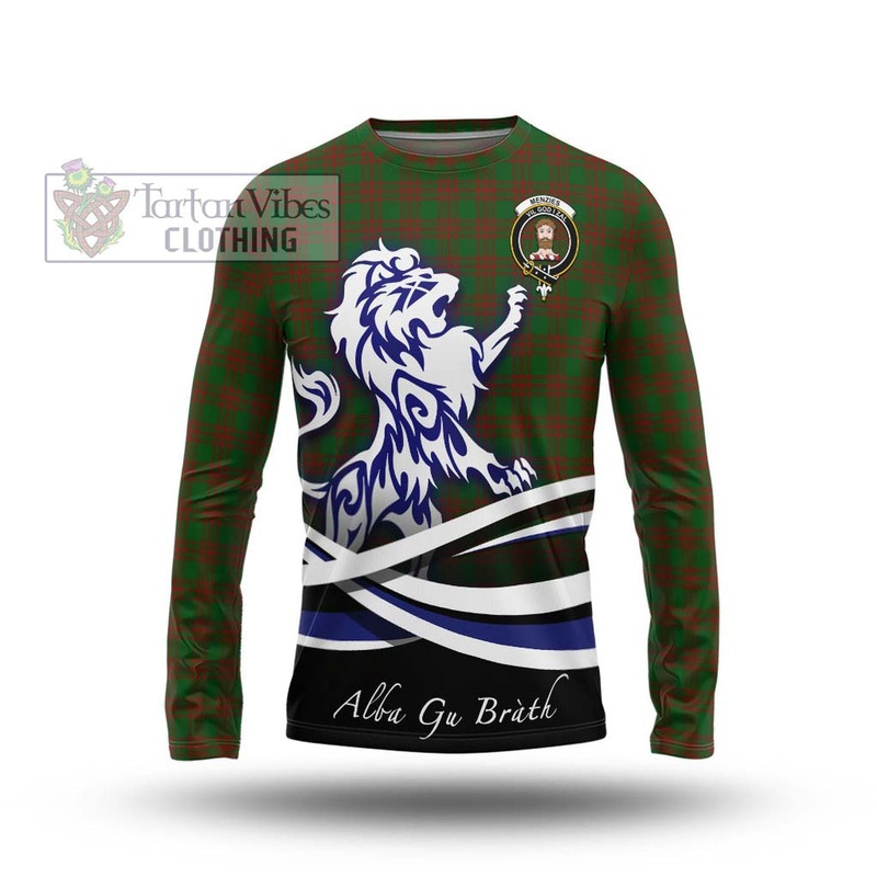 Menzies Tartan Long Sleeve T-Shirt with Alba Gu Brath Regal Lion Emblem