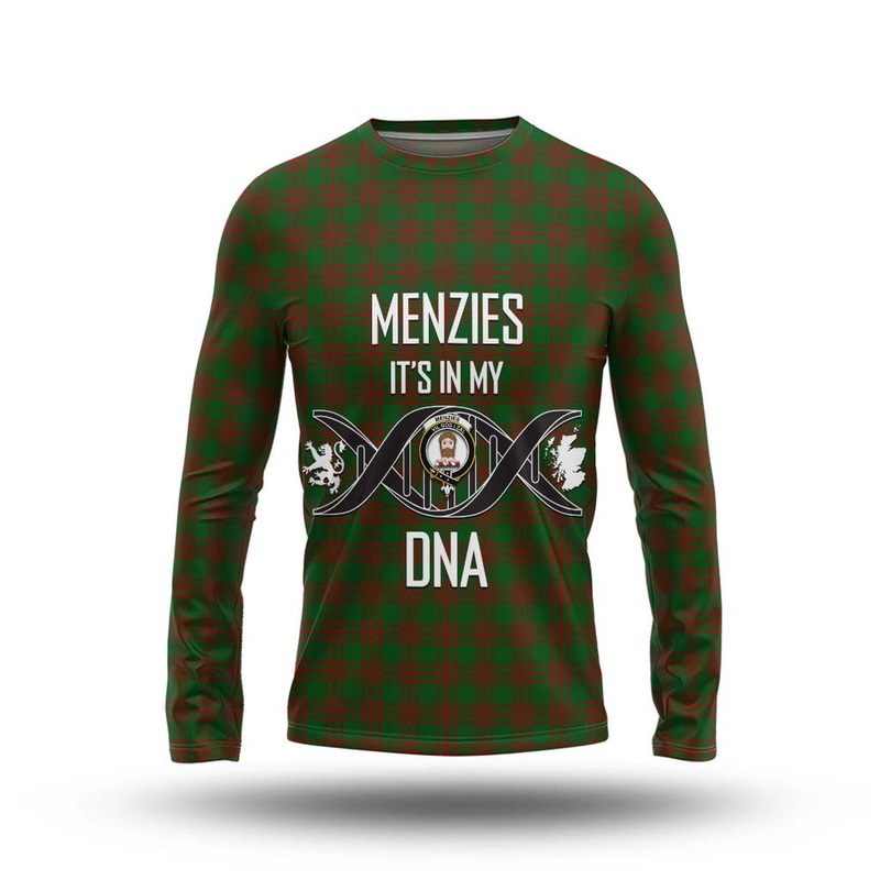 Menzies Tartan Long Sleeve T-Shirt with Family Crest DNA In Me Style