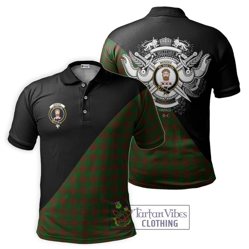 Menzies Tartan Polo Shirt with Family Crest and Military Logo Style
