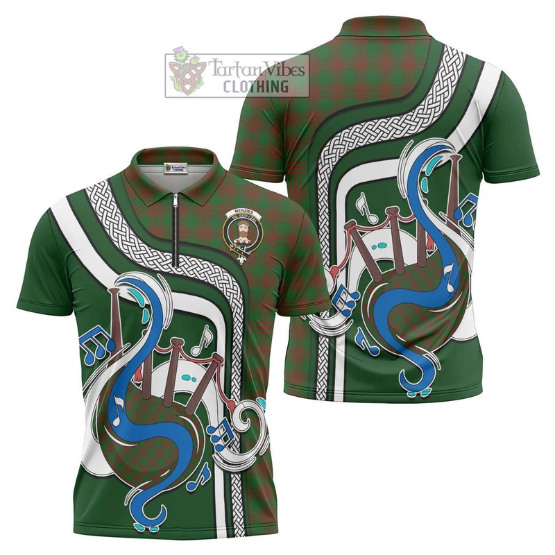 Menzies Tartan Zipper Polo Shirt with Epic Bagpipe Style