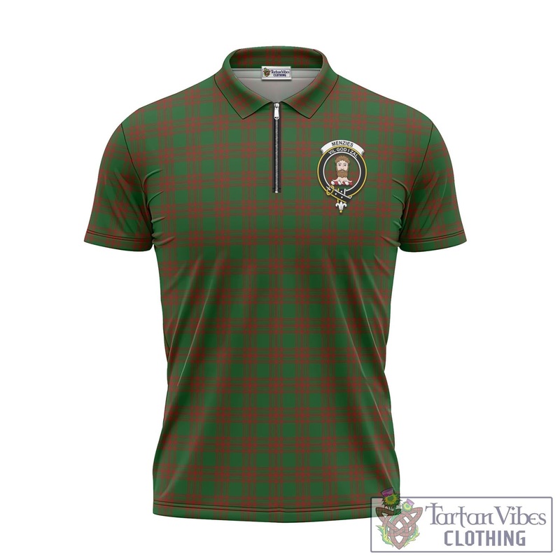 Menzies Tartan Zipper Polo Shirt with Family Crest