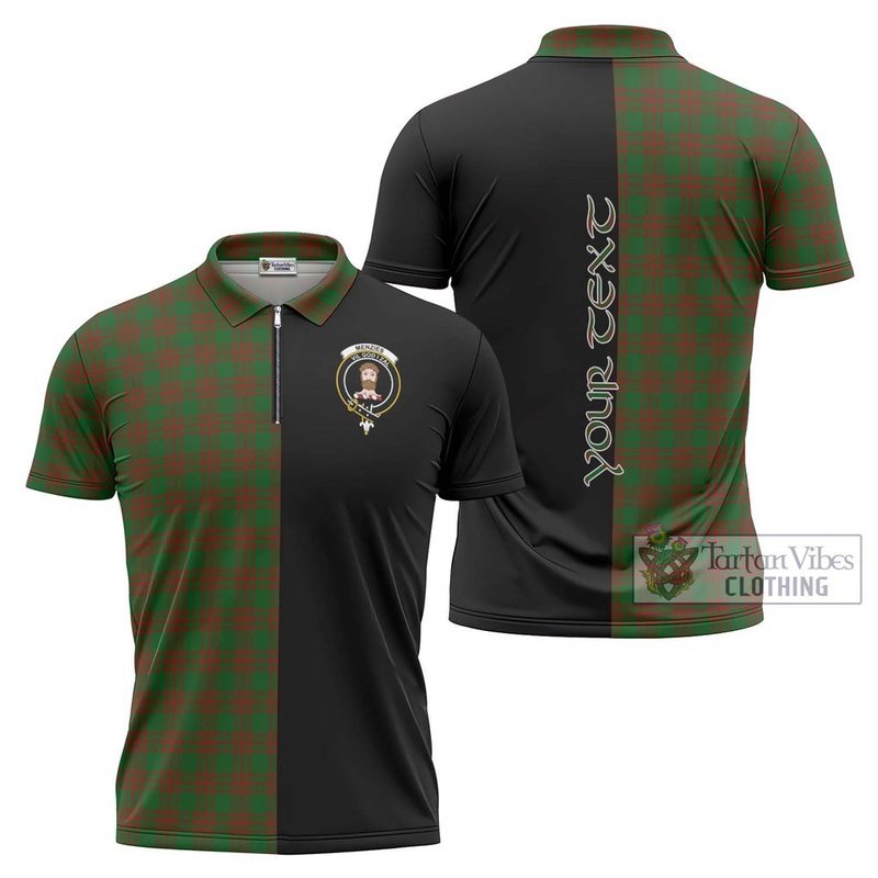 Menzies Tartan Zipper Polo Shirt with Family Crest and Half Of Me Style