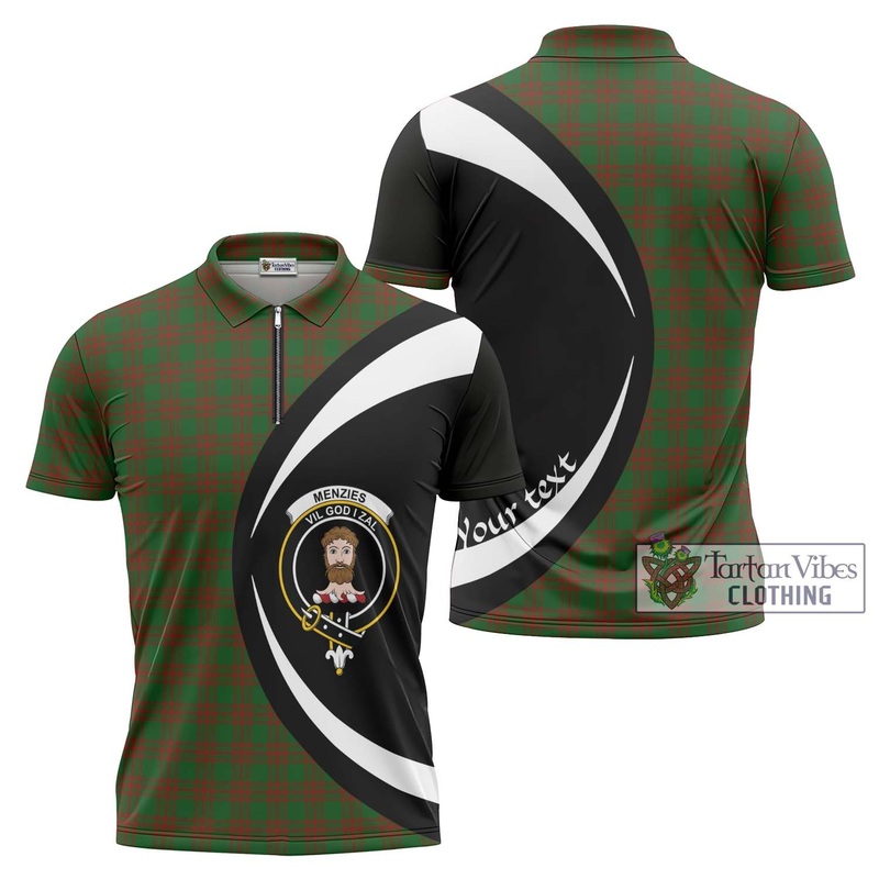Menzies Tartan Zipper Polo Shirt with Family Crest Circle Style