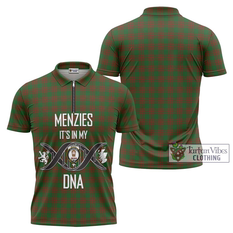 Menzies Tartan Zipper Polo Shirt with Family Crest DNA In Me Style