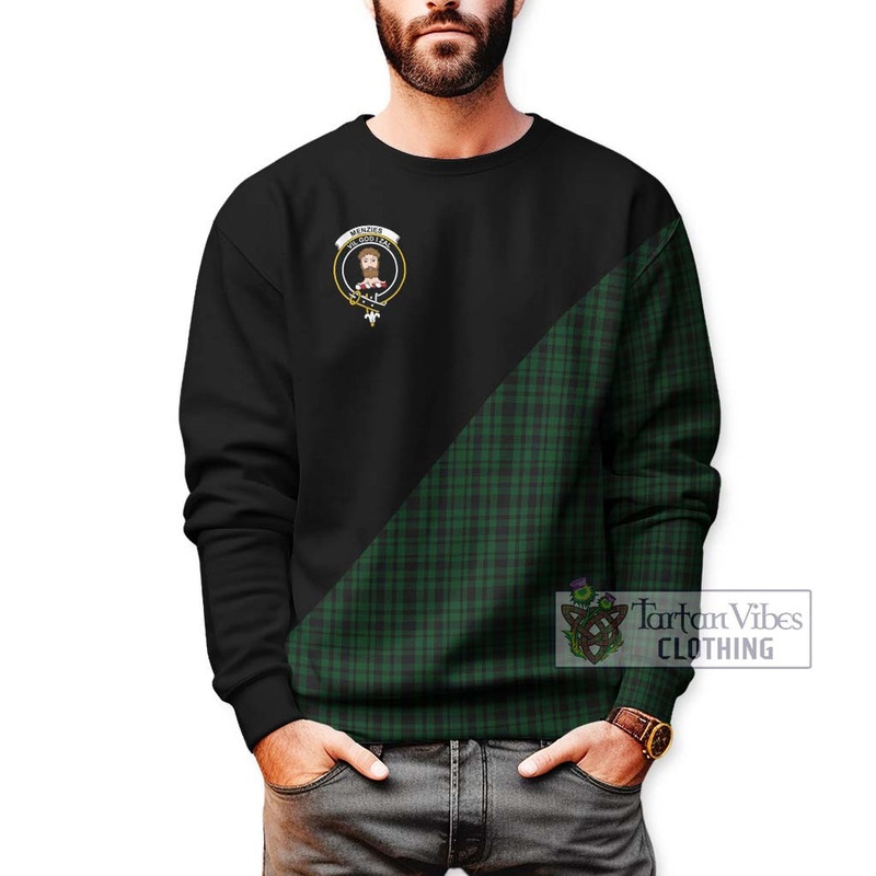 Menzies Green Tartan Sweatshirt with Family Crest and Military Logo Style