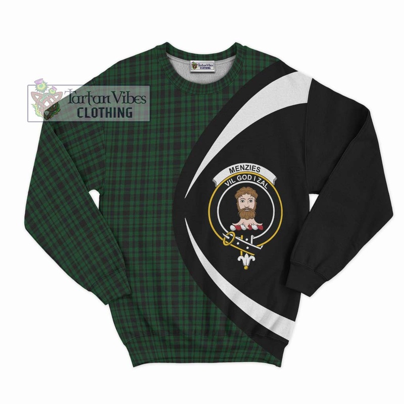 Menzies Green Tartan Sweatshirt with Family Crest Circle Style