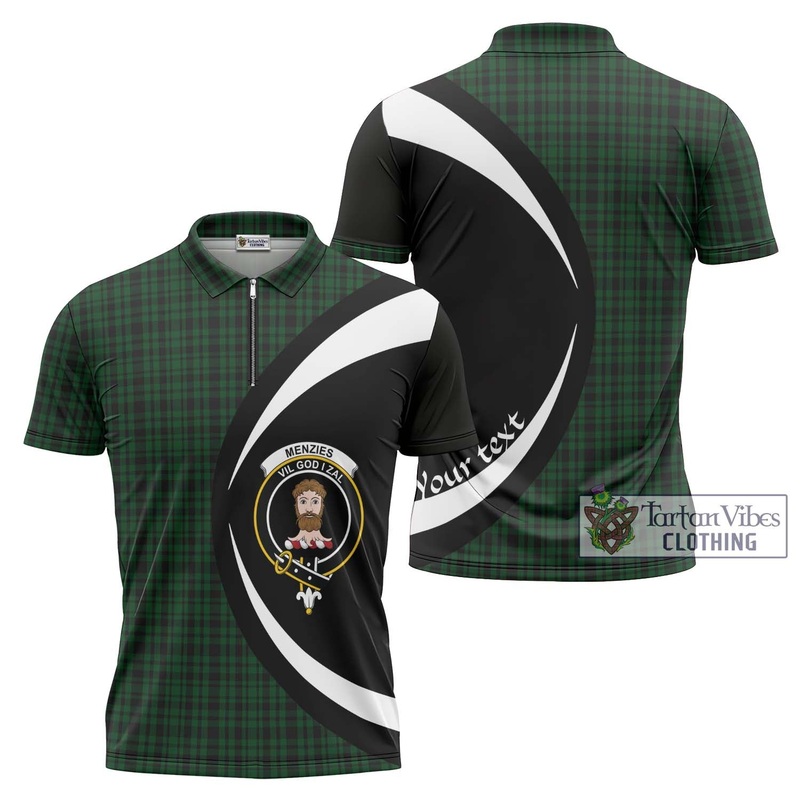 Menzies Green Tartan Zipper Polo Shirt with Family Crest Circle Style