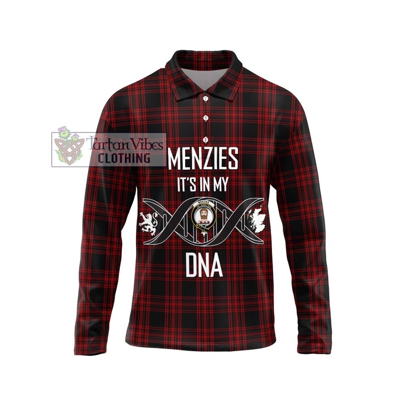 Menzies Hunting Tartan Long Sleeve Polo Shirt with Family Crest DNA In Me Style