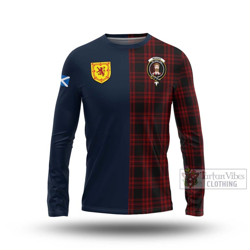 Menzies Hunting Tartan Long Sleeve T-Shirt Alba with Scottish Lion Royal Arm Half Style