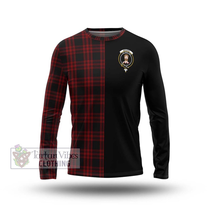 Menzies Hunting Tartan Long Sleeve T-Shirt with Family Crest and Half Of Me Style