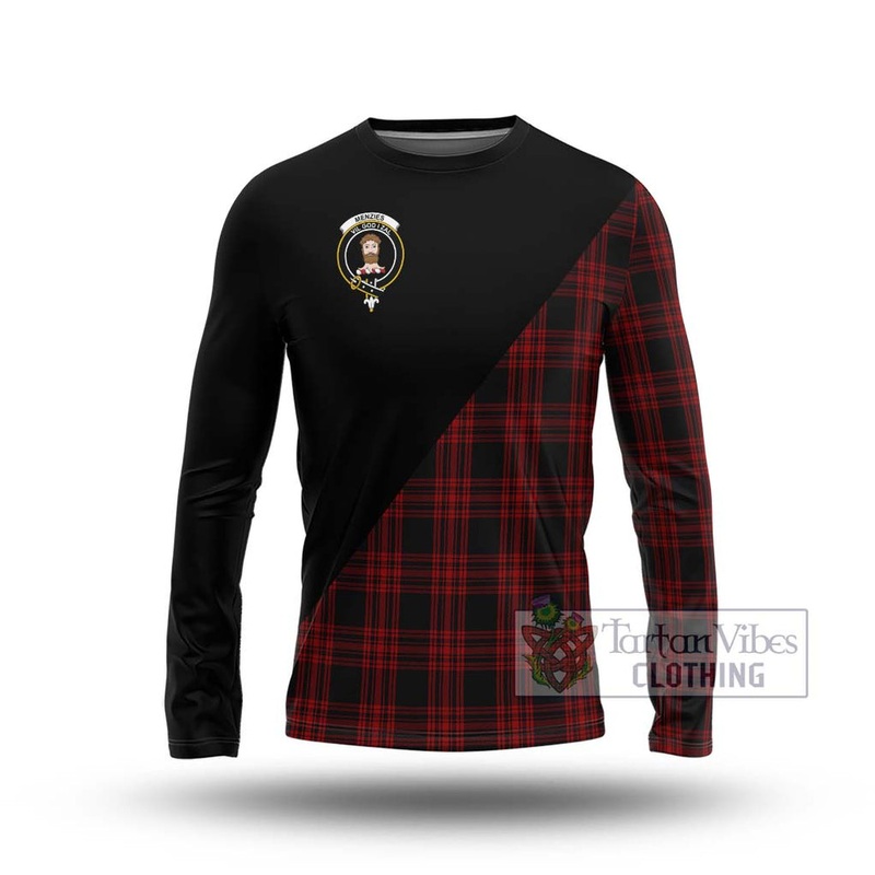 Menzies Hunting Tartan Long Sleeve T-Shirt with Family Crest and Military Logo Style