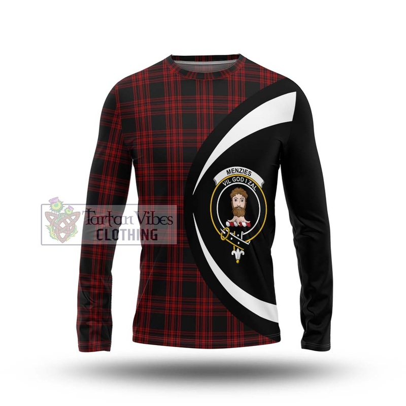 Menzies Hunting Tartan Long Sleeve T-Shirt with Family Crest Circle Style