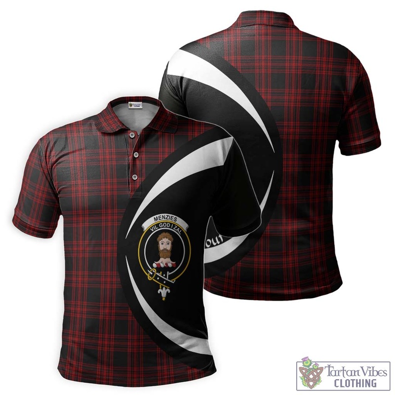 Menzies Hunting Tartan Men's Polo Shirt with Family Crest Circle Style