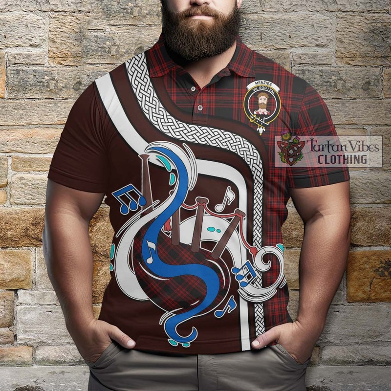 Menzies Hunting Tartan Polo Shirt with Epic Bagpipe Style