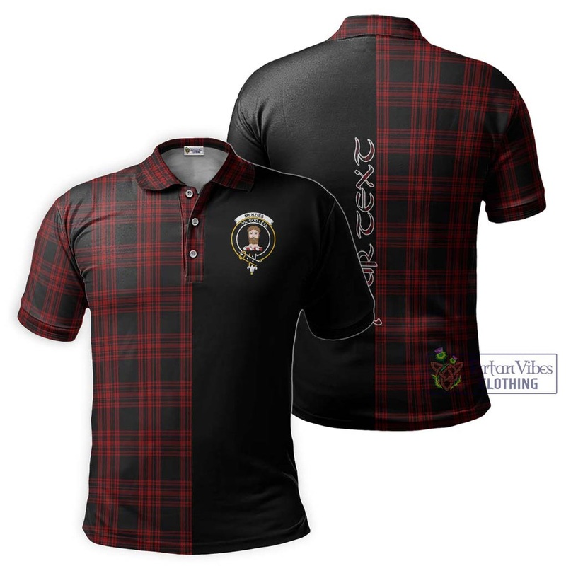Menzies Hunting Tartan Polo Shirt with Family Crest and Half Of Me Style