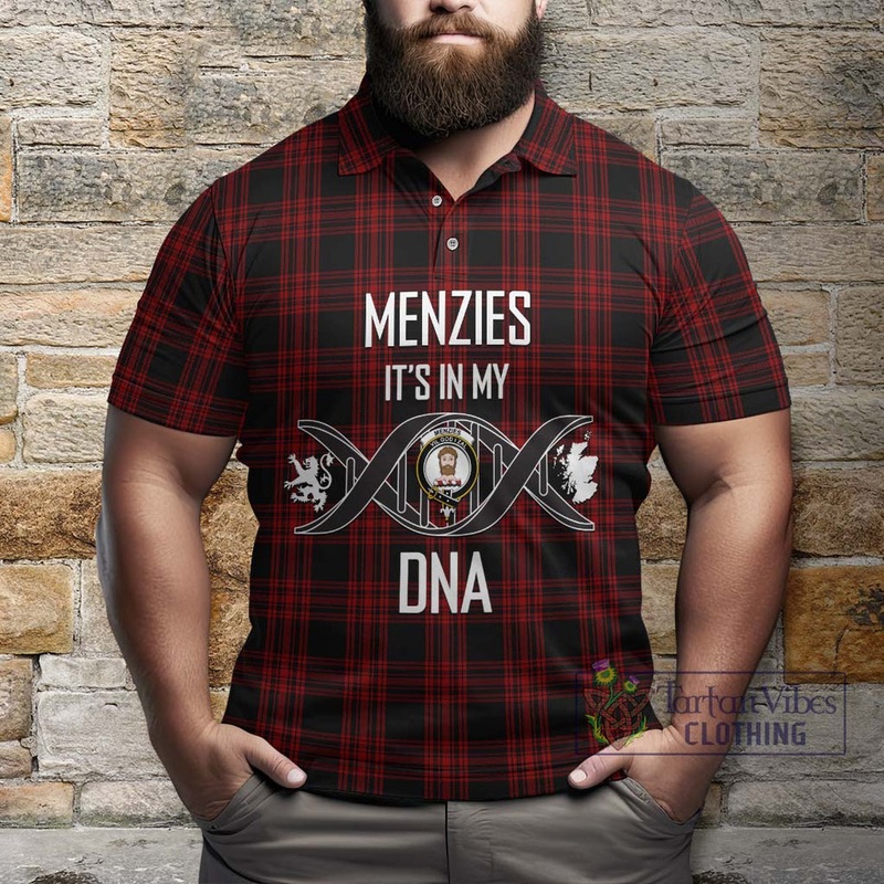 Menzies Hunting Tartan Polo Shirt with Family Crest DNA In Me Style