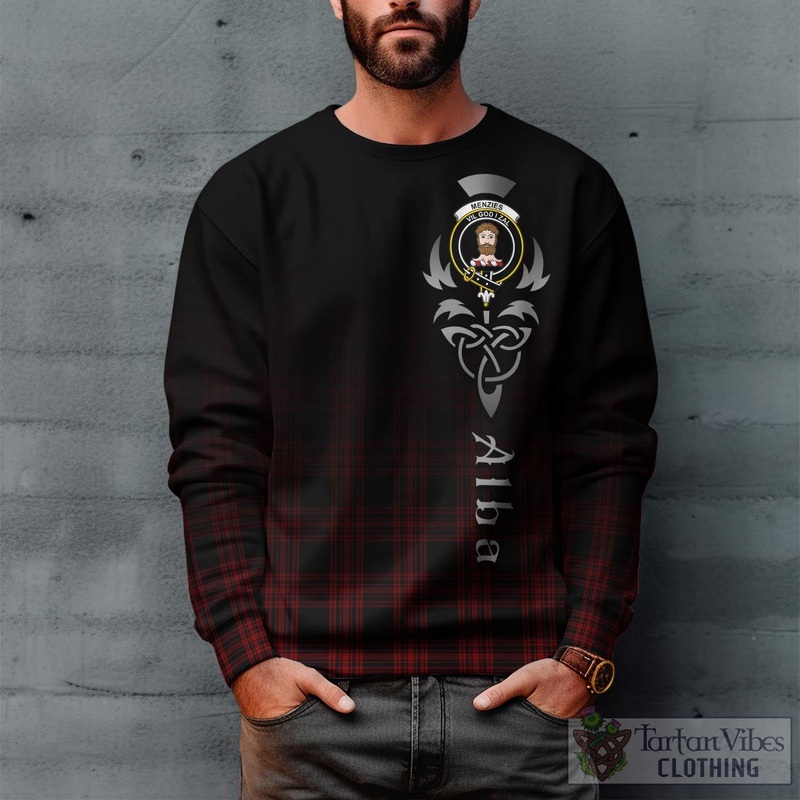 Menzies Hunting Tartan Sweatshirt Featuring Alba Gu Brath Family Crest Celtic Inspired