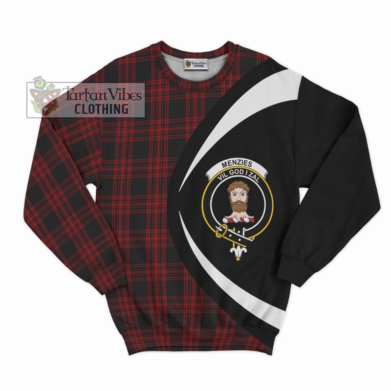 Menzies Hunting Tartan Sweatshirt with Family Crest Circle Style