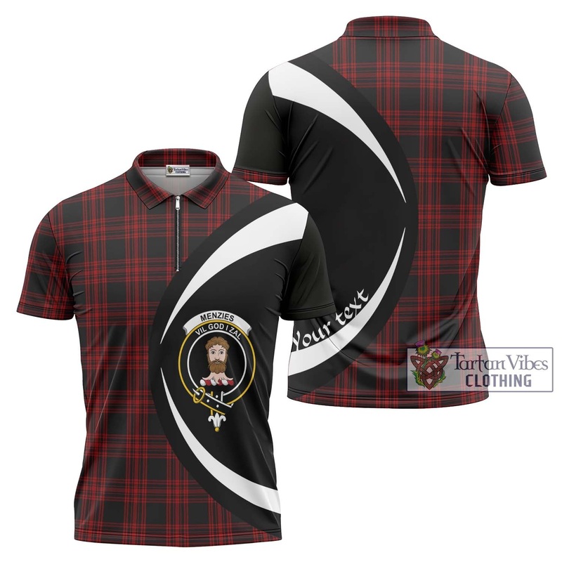 Menzies Hunting Tartan Zipper Polo Shirt with Family Crest Circle Style