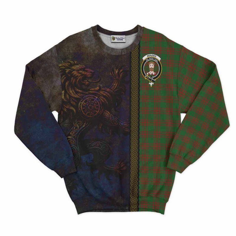 Menzies Tartan Family Crest Sweatshirt Alba Gu Brath Be Brave Lion Ancient Style
