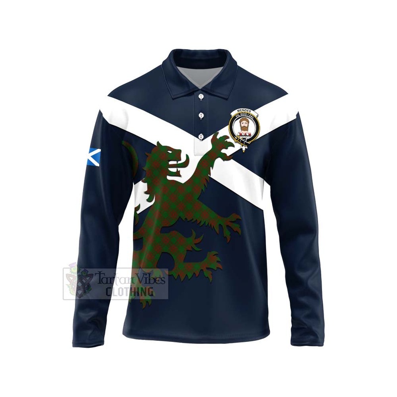 Menzies Tartan Lion Rampant Long Sleeve Polo Shirt  Proudly Display Your Heritage with Alba Gu Brath and Clan Name
