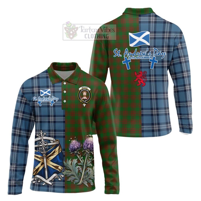 Menzies Tartan Long Sleeve Polo Shirt Happy St. Andrew's Day Half Tartan Style