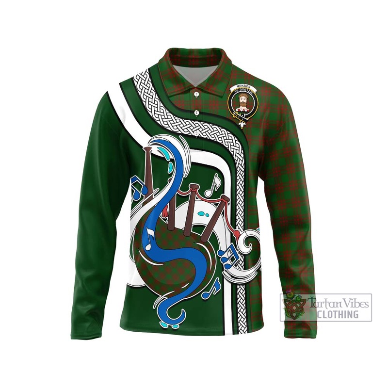 Menzies Tartan Long Sleeve Polo Shirt with Epic Bagpipe Style