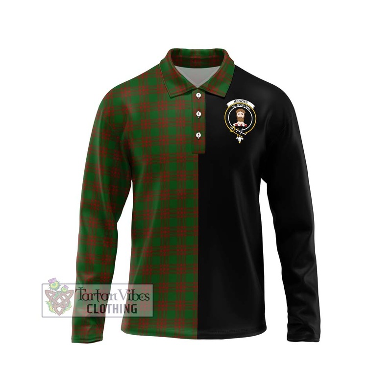Menzies Tartan Long Sleeve Polo Shirt with Family Crest and Half Of Me Style