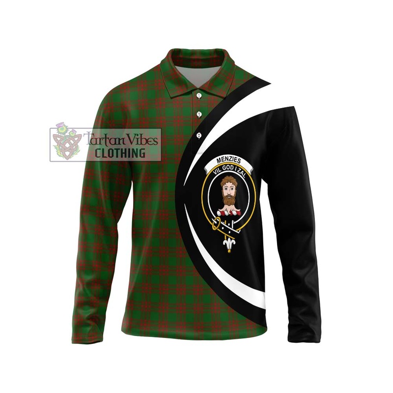 Menzies Tartan Long Sleeve Polo Shirt with Family Crest Circle Style