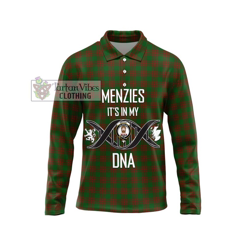 Menzies Tartan Long Sleeve Polo Shirt with Family Crest DNA In Me Style