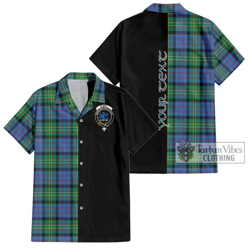 Bowie Ancient Tartan Short Sleeve Button Shirt with Family Crest and Half Of Me Style