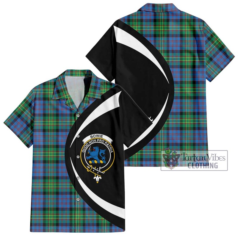 Bowie Ancient Tartan Short Sleeve Button Up with Family Crest Circle Style