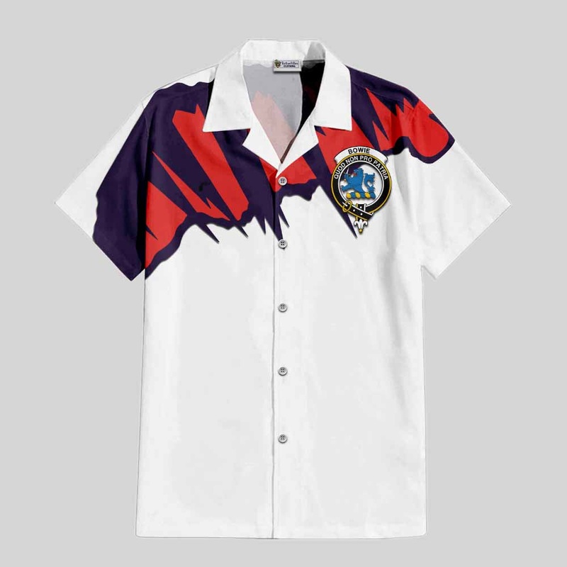 Bowie Clan Crest Short Sleeve Button Shirt with Retro Sport Style