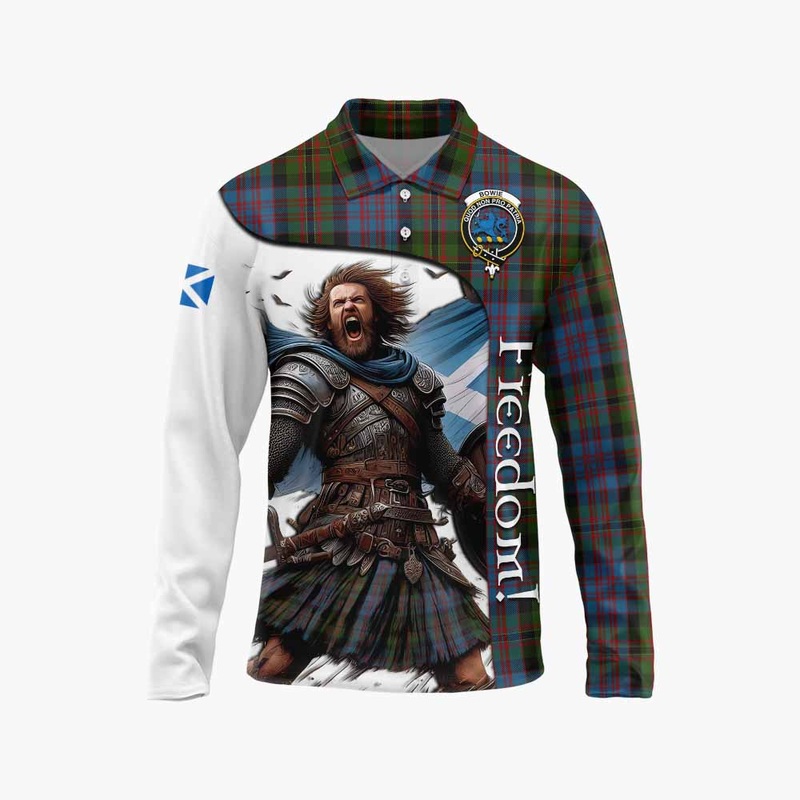 Bowie Crest Tartan Long Sleeve Polo Shirt Inspired by the Freedom of Scottish Warrior
