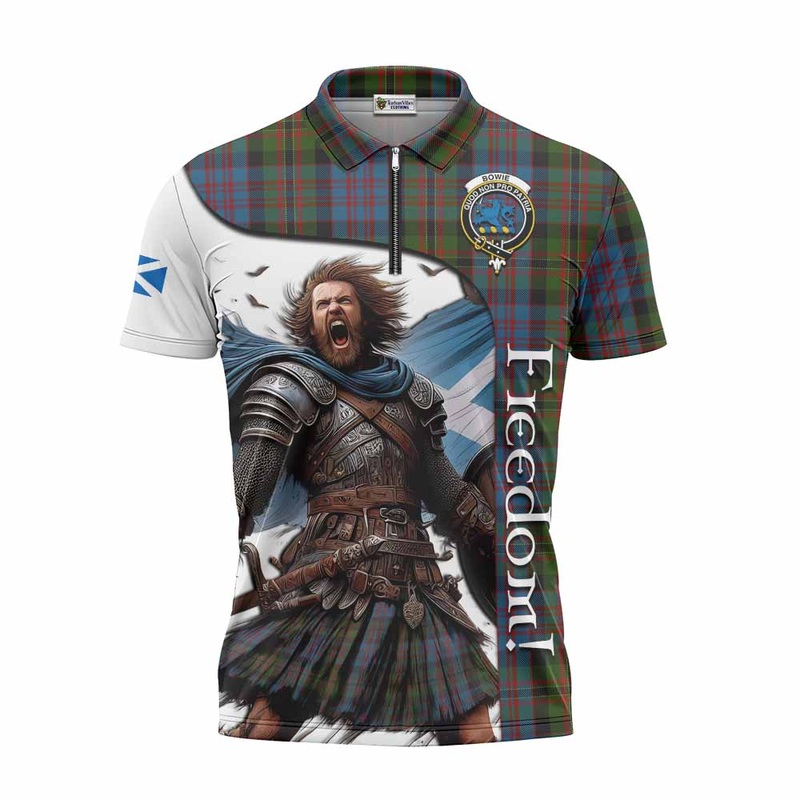 Bowie Crest Tartan Zipper Polo Shirt Inspired by the Freedom of Scottish Warrior