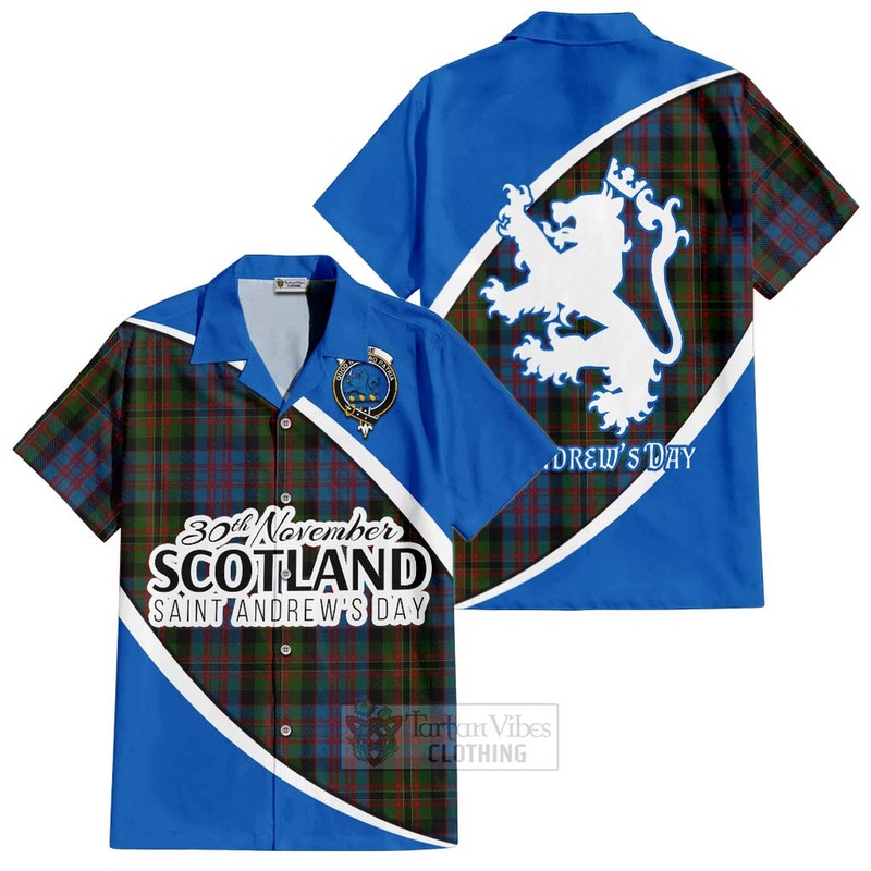 Bowie Family Crest Tartan Short Sleeve Button Shirt Celebrate Saint Andrew's Day in Style
