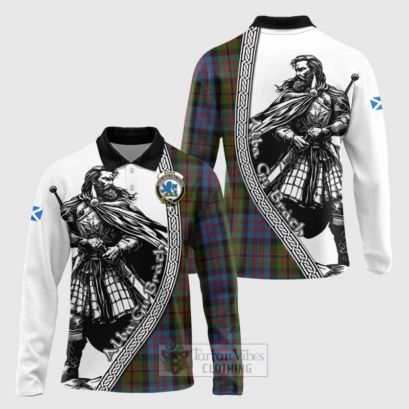 Bowie Tartan Clan Crest Long Sleeve Polo Shirt with Highlander Warrior Celtic Style