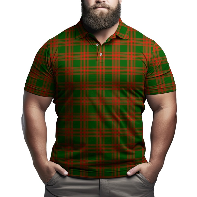 Menzies Green Modern Tartan Mens Polo Shirt