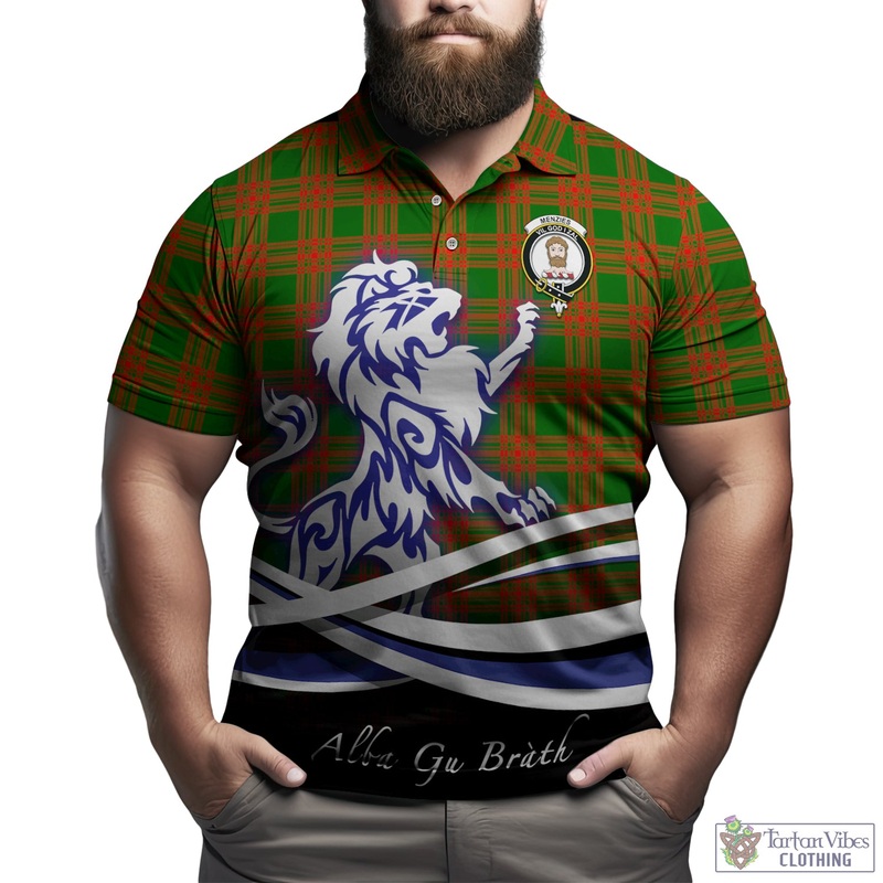 Menzies Green Modern Tartan Polo Shirt with Alba Gu Brath Regal Lion Emblem