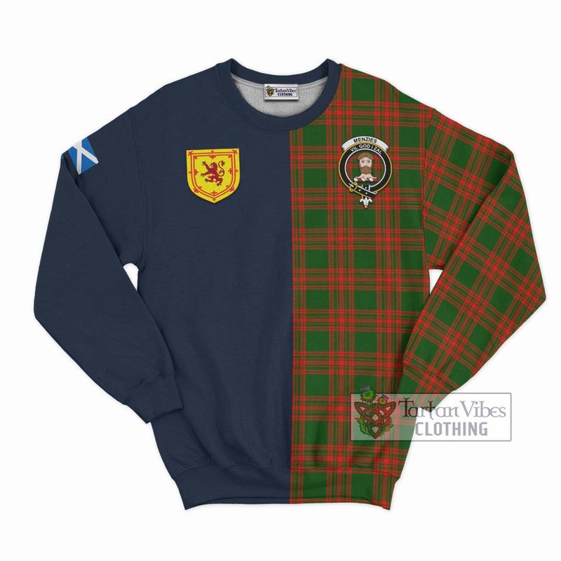 Menzies Green Modern Tartan Sweatshirt Alba with Scottish Lion Royal Arm Half Style