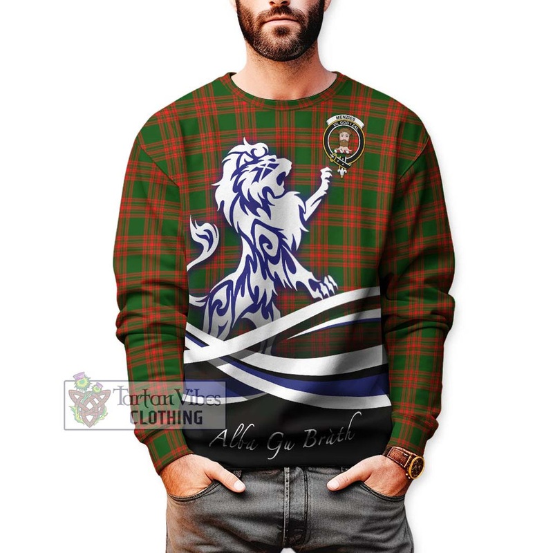 Menzies Green Modern Tartan Sweatshirt with Alba Gu Brath Regal Lion Emblem