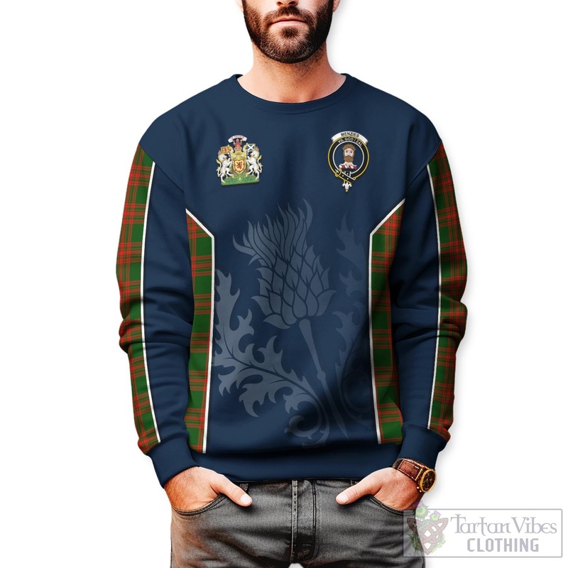 Menzies Green Modern Tartan Sweatshirt with Family Crest and Scottish Thistle Vibes Sport Style