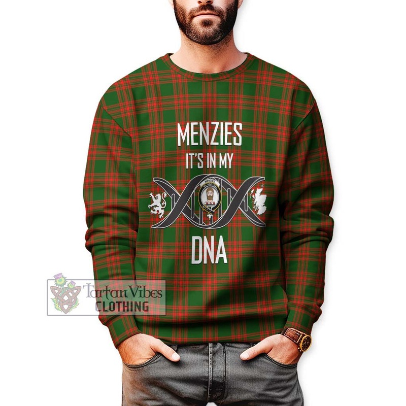 Menzies Green Modern Tartan Sweatshirt with Family Crest DNA In Me Style