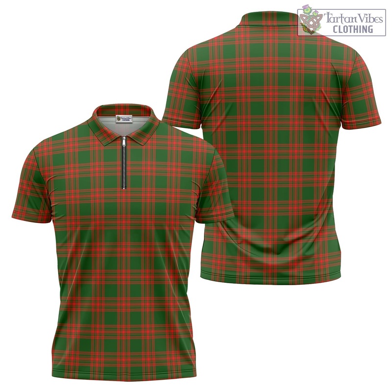 Menzies Green Modern Tartan Zipper Polo Shirt