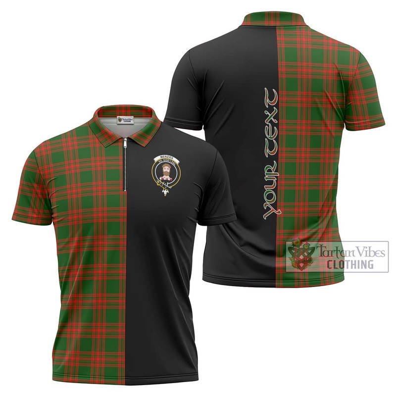 Menzies Green Modern Tartan Zipper Polo Shirt with Family Crest and Half Of Me Style
