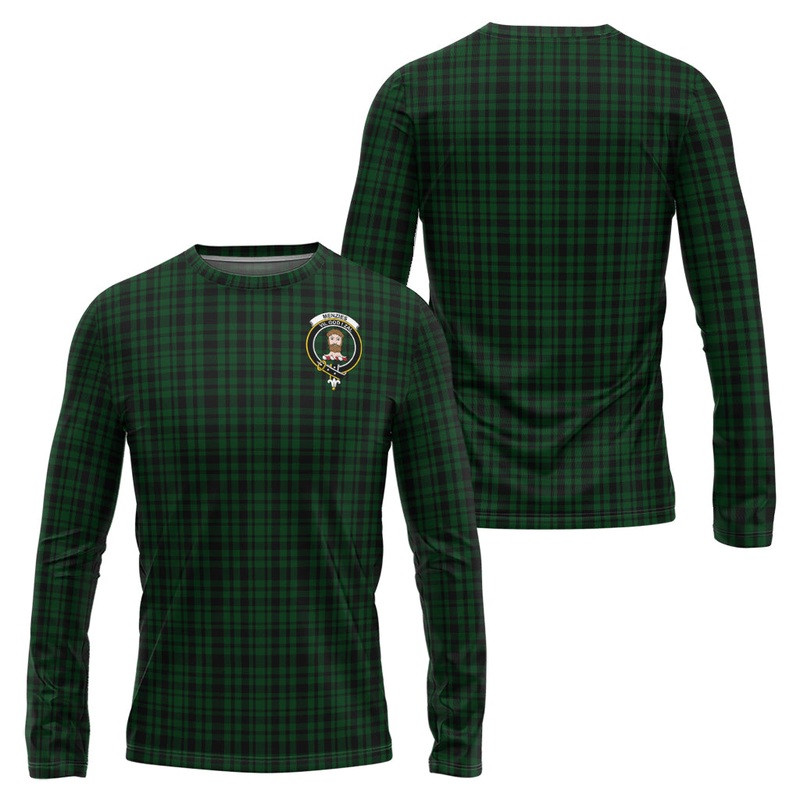 Menzies Green Tartan Long Sleeve T-Shirt with Family Crest