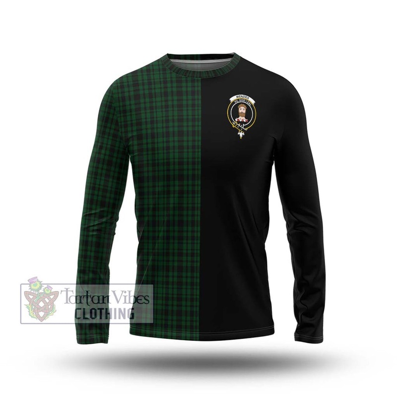 Menzies Green Tartan Long Sleeve T-Shirt with Family Crest and Half Of Me Style