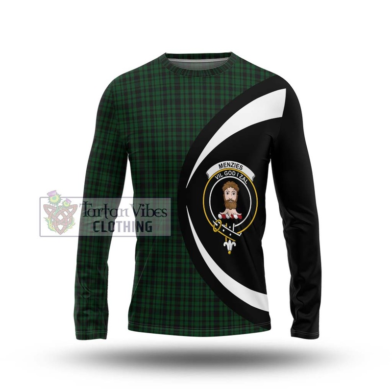 Menzies Green Tartan Long Sleeve T-Shirt with Family Crest Circle Style
