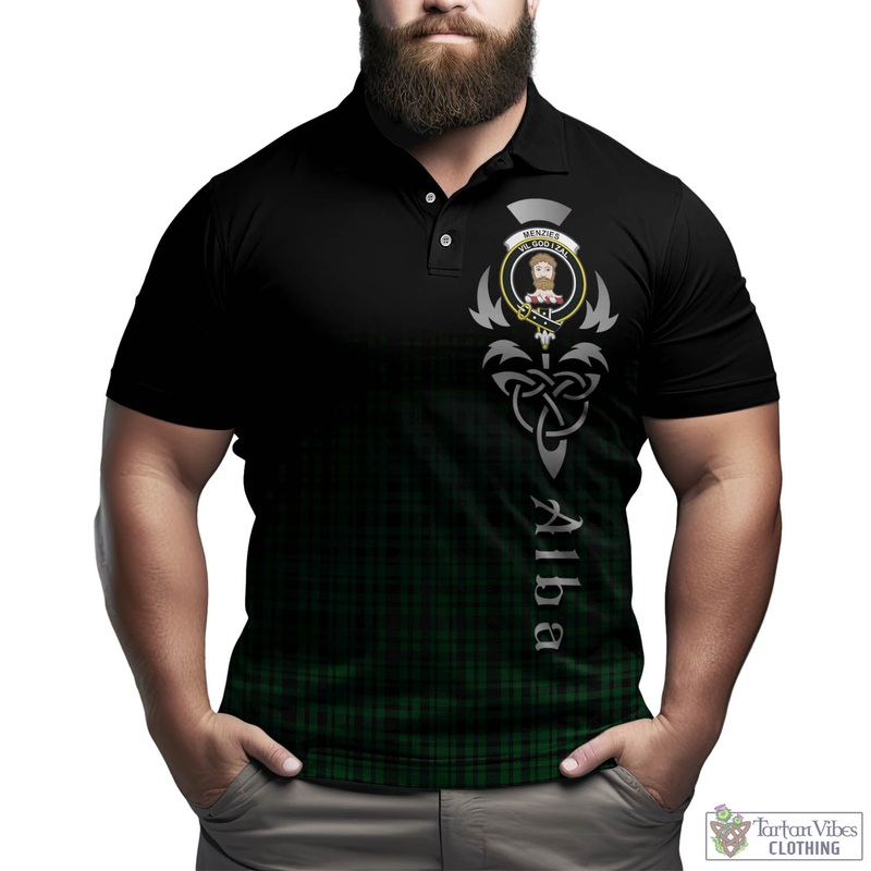 Menzies Green Tartan Polo Shirt Featuring Alba Gu Brath Family Crest Celtic Inspired