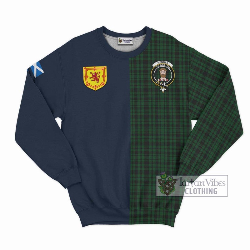 Menzies Green Tartan Sweatshirt Alba with Scottish Lion Royal Arm Half Style